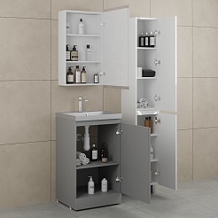 Style Line Мебель для ванной с кварцевой раковиной серый шелк Батлер 50 серая Люкс антискрейтч Plus – фотография-3